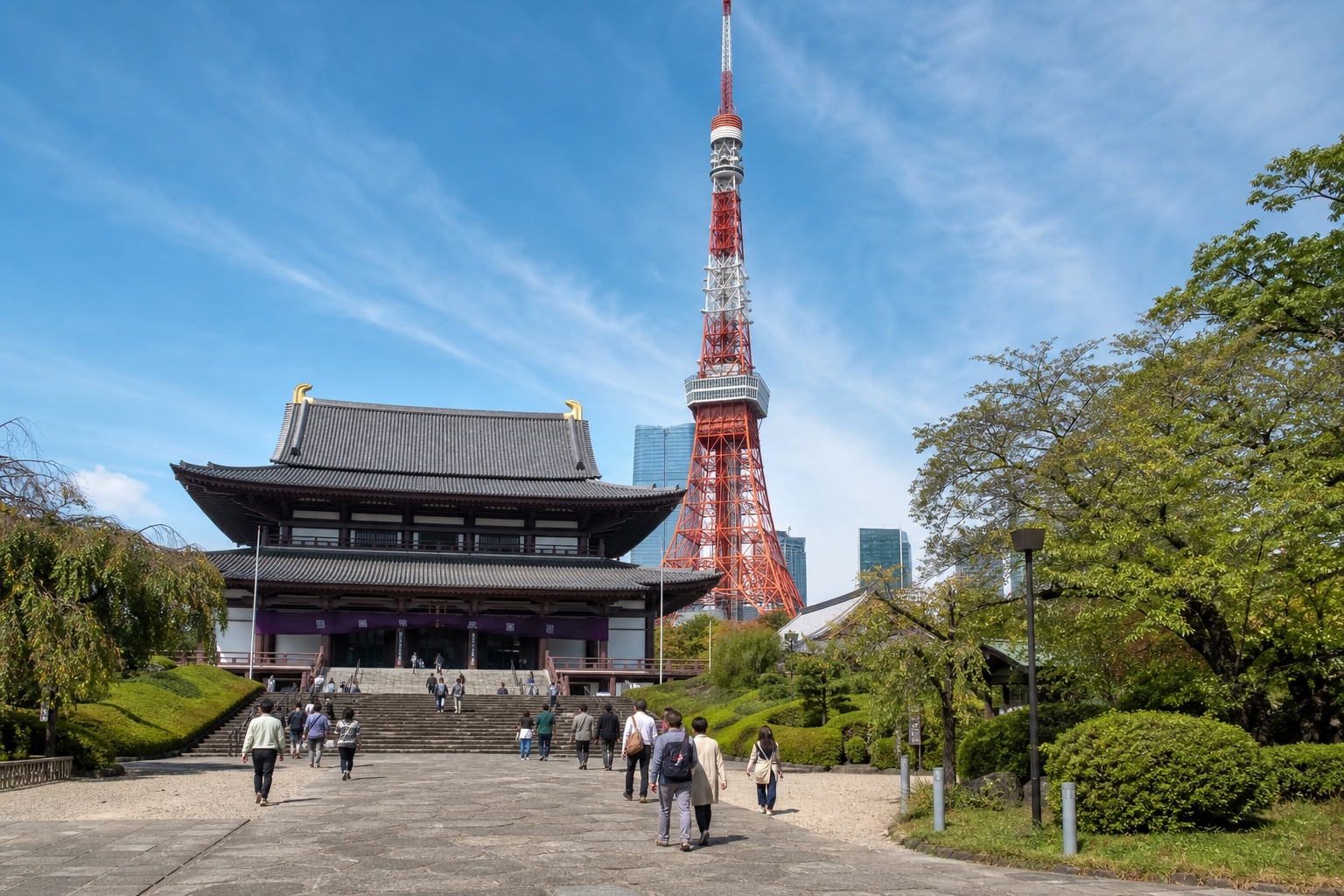 Tokyo Tower above Zojo-ji and Shiba Park