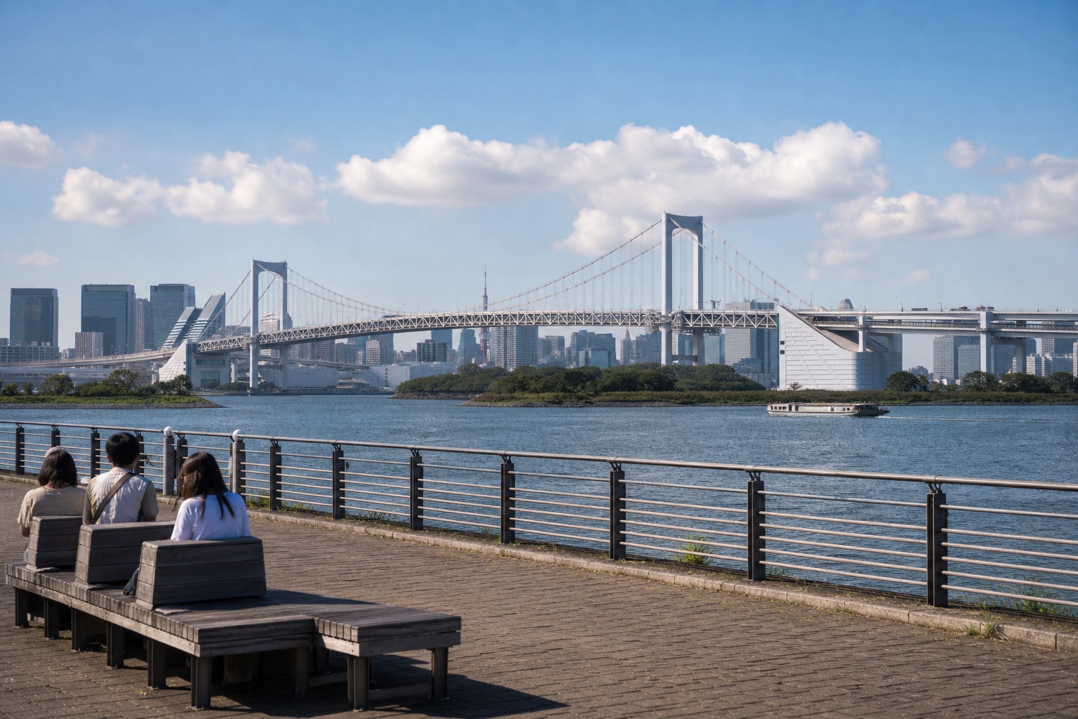 Odaiba Seaside Park waterfront and Rainbow Bridge