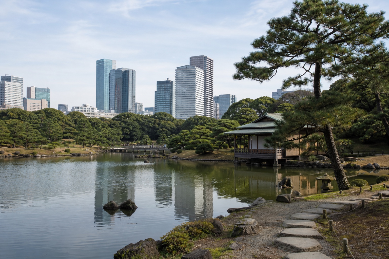 Hama-rikyu Gardens tidal pond and teahouse