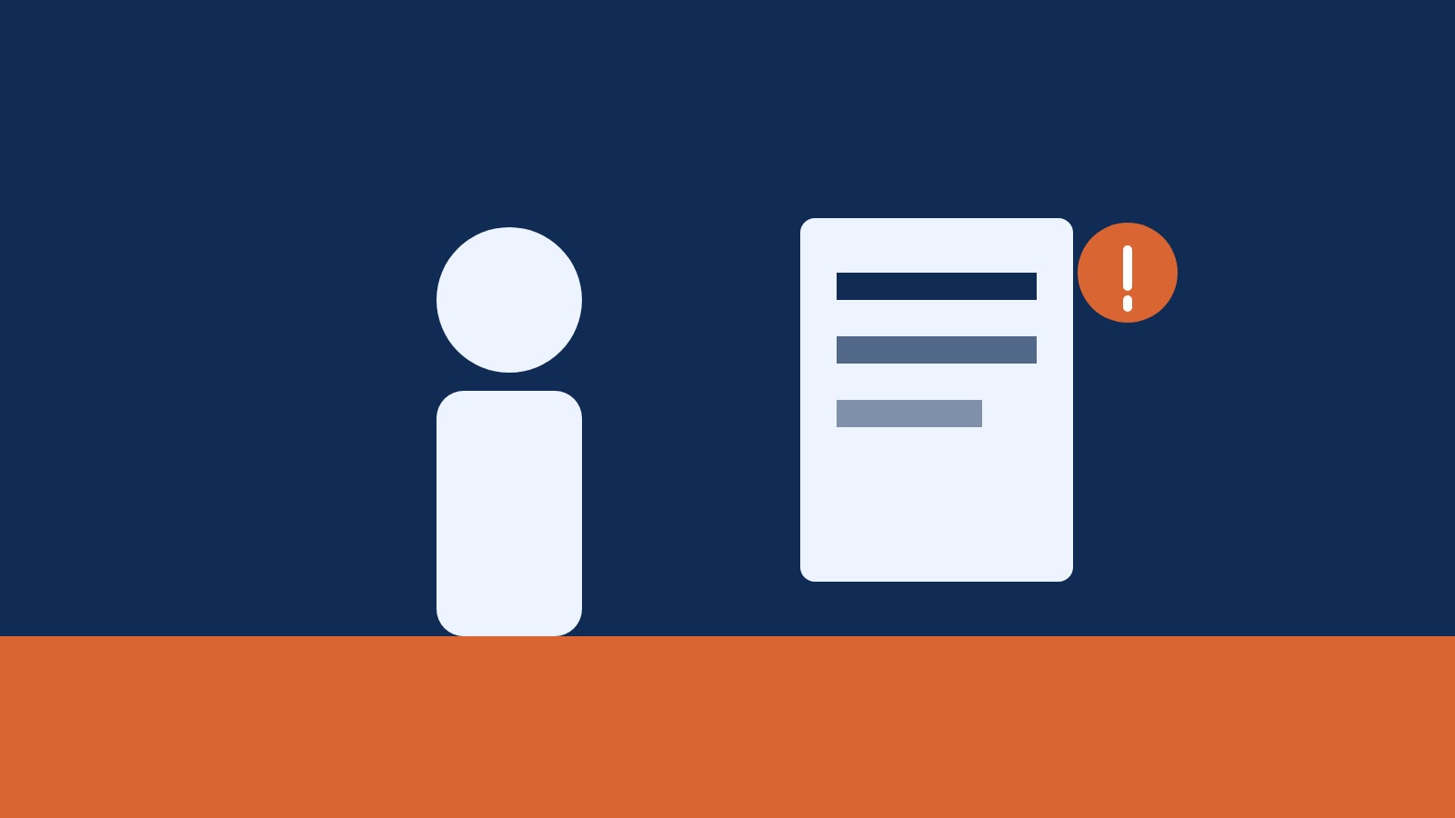 Original abstract illustration of a traveller beside a booking checklist and an alert symbol.